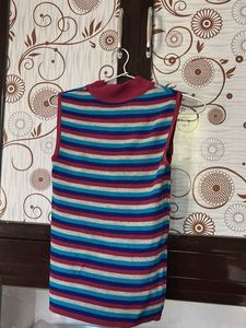 Striped Sleeveless Mock Neck Top