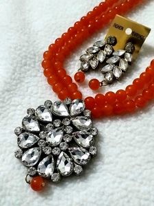 Stunning Orange Beaded Necklace & Earrings Set