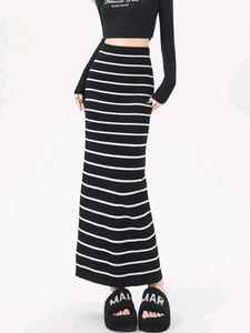 Striped Maxi Skirt With Side Slit