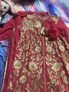 Elegant Red Kurta Set with Gold Embroidery