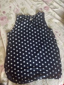 Navy Blue Polka Dot Sleeveless Top