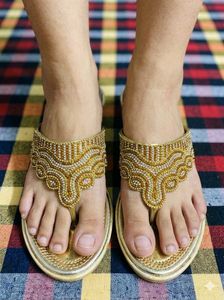 Elegant Gold Embellished Flat Sandals