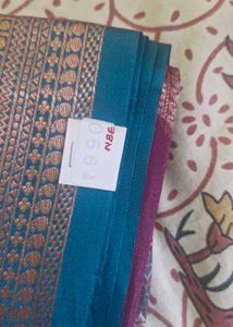 Elegant Deep Wine &amp; Teal Blue Silk-Blend saree