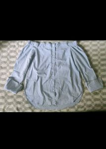Blue Striped Off-Shoulder Shirt