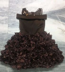 Girl's Brown Floral Party Dress