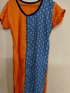 Orange Kurta with Blue Print