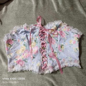 382510. Floral Lace-Up Tube Top