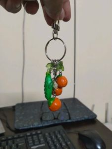 Cute Orange &amp; Leaf Charm Keychain