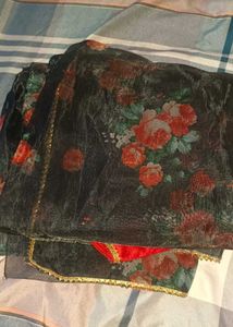 Black Floral saree with Gold Border