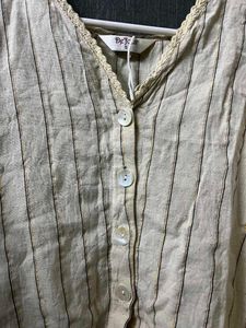 Khadi Striped Lace Trim Button-Up Top