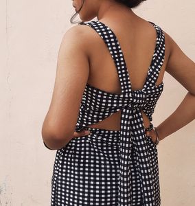 Gingham Mini Dress with Tie-Up Back