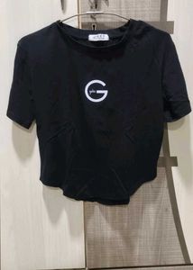 Black Cropped Top Casual College Wear