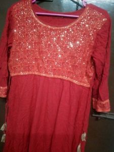 Red Kurta Set with Sequins
