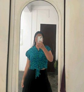 Blue & Green Print Crop Top
