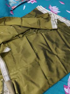 Beautiful Olive Green Saree ,fancy pattu