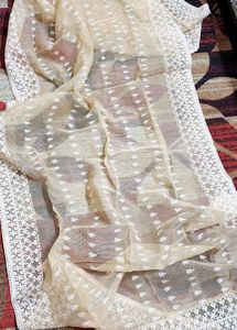 Beige Embroidered Cotton Dupatta