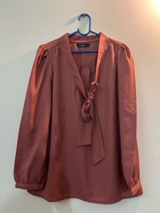Elegant Rosewood Bow Blouse