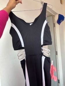 Chic Black &amp; White Cut-Out Jumpsuit