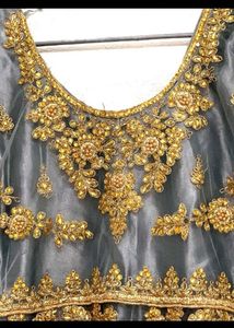 Elegant Grey &amp; Gold Ethnic Gown