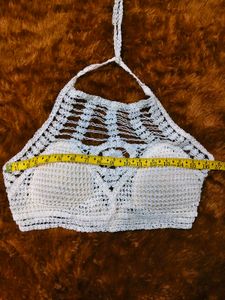 White Crochet Halter Bikini Top