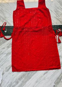 Vibrant Red Sequined Kurta Set