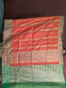 Beautiful Orange and green colour saree