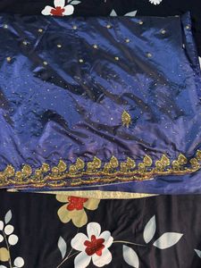 Royal Blue Embroidered Silk Saree.           some