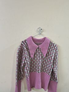 Pink &amp; Brown Pattern Knit Sweater