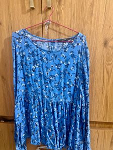Blue Floral Print Tiered Top