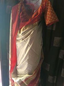 New ElegantCottonSilk BeizeWithMaroonBorder Saree