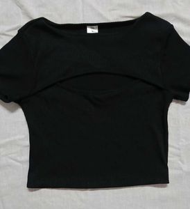 Chic Black Cut-Out Ribbed Crop Top