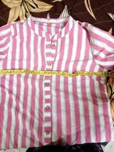 Pink Striped Cotton Kurta