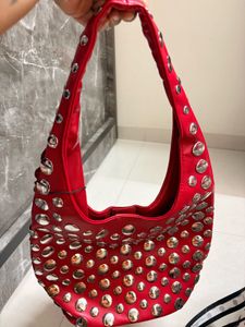 Red Studded Hobo Bag