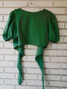 Elegant Green Tie-Up Blouse crop