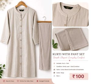 Elegant Beige Kurta Pant Set 100 rs only