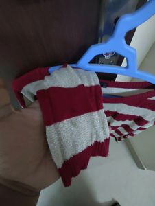 Red And White Striped Casual Top
