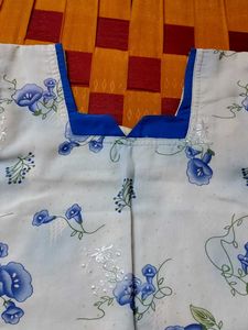 Blue Floral Print Kurti with Dupatta Set