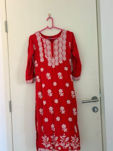 Vibrant Red Kurta chikankari kurt