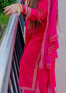 Vibrant Pink Embroidered Kurti Set