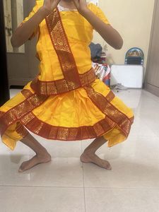 Bharatnatyam Yellow Lehenga Choli Red Border