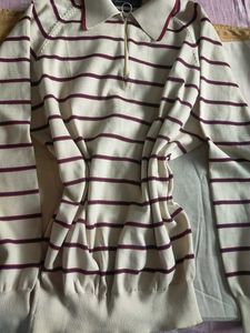 Striped Half Zip Collared Pullover