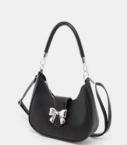 Chic Black Hobo Bag with Bow Detail