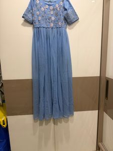 Beautiful Blue Embellished Gown with dupatta