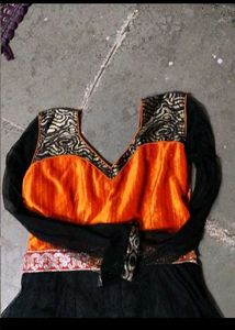 Elegant Orange &amp; Black Lehenga Choli Set