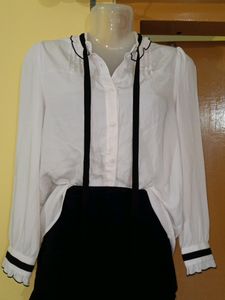 Classic White Blouse with Black Accents