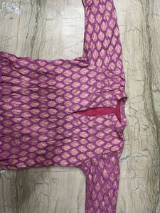 Purple Printed Kurta with Free Pants