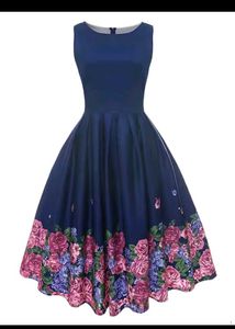 Elegant Navy Floral Vintage Dress