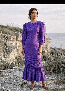 Elegant Purple Ruched Midi Dress