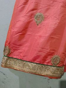 Beautiful Coral Saree with Golden Border