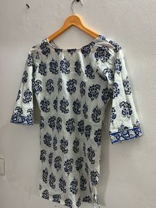 White Blue Floral Print Kurta
